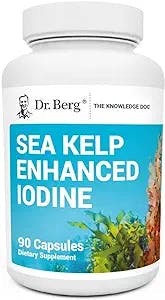 Dr. Berg's Sea Kelp Enhanced - Pure Healthy Thyroid Support Natural Antioxidants & Iodine Supplement w/Organic Sea Kelp, Blue-Green Algae & Red Algae - Immune System & Metabolism Support 90 Capsules