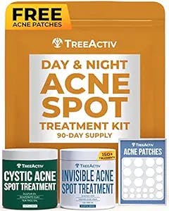 TreeActiv Day and Night Acne Spot Treatment Kit | Sulfur 3%, Salicylic Acid, & Tea Tree Oil Pimple Creams for Face & Body | Hormonal & Cystic Acne Solutions for Teens, Adults, Women, & Men | Pack of 2