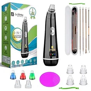 Blackhead Remover Pore Vacuum-La Sherlins New Version Blackhead Suction Device for Whitehead,Blackheads, Facial Cleaning with USB Rechargeable, Display & 5 Strong Suction Probes.(White & Black)Black.