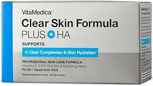 Vitamedica Clear Skin Formula Daily Plus Vitamin Supplement for Acne with Vitamins A, C & E Plus Zinc & Hyaluronic Acid, 30-Count Packets