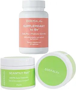 Dermala SUPPLEMEANT Prebiotic, Probiotic Skin Mix & Scantily Pad Acne Treatment Bundle