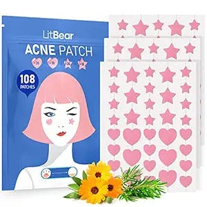 LitBear Acne Patch Pimple Patch, Pink Heart & Star Shaped Acne Absorbing Cover Patch, Hydrocolloid Acne Patches For Face Zit Patch Acne Dots, Tea Tree Oil + Centella (108 Count (Pack of 1))