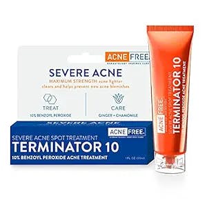 AcneFree Terminator 10 Acne Spot Treatment with Benzoyl Peroxide 10% Maximum Strength Acne Cream Treatment, 1 Ounce - Pack Of 1