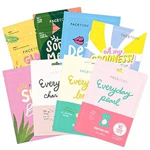 FACETORY Oily Skin Type Sheet Mask Collection - Soft and Form-Fitting Facial Masks, For Oily, Acne-Prone Skin - Purifying, Hydrating, and Soothing Face Masks (Pack of 8)