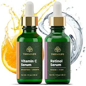 NEW LOOK | Tree of Life Vitamin C Brightening Serum and Retinol Firming Serum, Turn Back Time Facial Serum Duo, Glowing & Revitalizing Skin, 2 Count x 1 Fl Oz