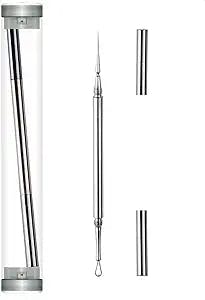Professional Facial Milia Removal and Whitehead Extractor & Lancet - Double Ended Circle Loop & Sharp Needle Pimple Tool - 2-in-1 Blackhead & Blemish Remover - Zit and Pimple Acne (4.6in-Sliver)