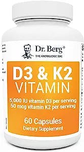 Dr. Berg D3 K2 Vitamin 5000 IU w/MCT Oil - Includes 50 mcg MK7 Vitamin K2, Purified Bile Salts, Zinc & Magnesium for Ultimate Absorption - K2 D3 Vitamin Supplement - 60 Capsules