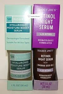 Trader Joe’s Nourish Hyaluronic Moisture Boost Serum & Retinol Night Serum with Baobab Seed Oil 1fl oz 30ml (Two Bottles)
