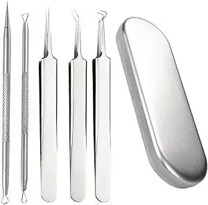 Japard Professional 5 Pcs Blackhead Remover Tools, Pimple Popper Tool Kit, Comedone Extractor, Acne Removal Kit for Blemish, Whitehead Popping, Acne Removal Kit for Nose, Face, Stainless Steel