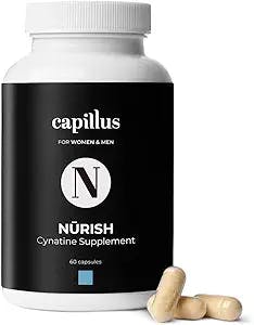 Capillus NŪRISH Hair Growth Supplement, Get Thicker, Fuller Hair with Biotin and Keratin - Contains Cynatine HNS for Stronger and Healthier Hair - Daily Supplement, 60 Count