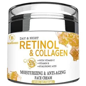 Retinol Collagen Cream with Hyaluronic Acid for Face Moisturizing and Anti Aging; Facial Moisturizer for Firming Skin Anti-Wrinkle Reduce Fine Lines with Vitamin C+E Natural-Ingredient Designed by USA Day&Night for Men & Women