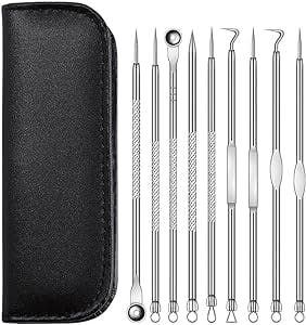 9 Pcs Blackhead Remover Tool Blackhead Remover Pimple Tool Kit Pimple Popping kit Comedone Extractor Tool for Whitehead Popping Zit Removing for Nose Face with Organized Case