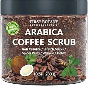100% Natural Arabica Coffee Scrub with Organic Coffee & Shea Butter - Best Acne, Anti Cellulite and Stretch Mark treatment body scrub, Spider Vein Therapy for Varicose Veins & Eczema 10 oz