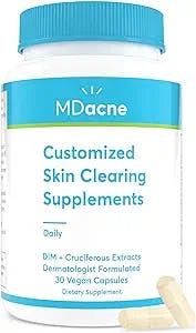 MDacne DIM Skin Clearing Supplements - 30 Vegan Capsules - for Acne Treatment, Estrogen Balance, Hormone Menopause Relief & Bodybuilding - Cruciferous Extract & Bioperine - Dermatologist Formulated
