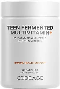 Codeage Teen’s Daily Multivitamin Supplement, 25+ Vitamins & Minerals for Teenage Boys & Girls, Organic Whole Foods Vitamins for Teenagers, Vitamin A, B Vitamins, Vitamin C, D, E, K, Omega-3, 60 Ct