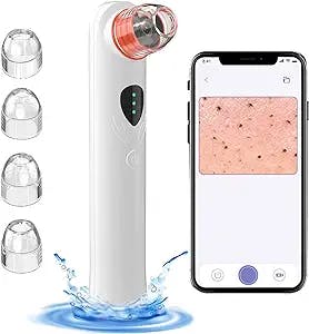 Blackhead Remover Vacuum with Camera, Visible Facial Pore Vacuum Cleanser with Pimple Acne Comedone Extractor with 4 Suction Heads Electric Black Head Suction Tool