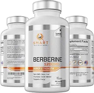 Premium Berberine HCL 1200mg- 180 Vegan Capsules, 100% Pure Berberine Supplement- Non-GMO, Gluten Free