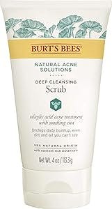 Burt's Bees Natural Acne Solutions Pore Refining Cleansing Scrub, Exfoliating Face Wash for Oily Skin, 4 Oz (Package May Vary)