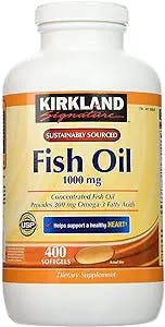 Kirkland Signature Natural Fish Oil Concentrate with Omega-3 Fatty Acids, 400 Softgels, White