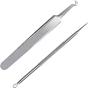 FIXBODY Blackhead and Splinter Remover Tools - Stainless Steel Professional Easily Cure Pimples Whiteheads Comedones Acne Zit Ingrown Hairs and Facial Impurities Bend Head Tweezer Surgical Kit