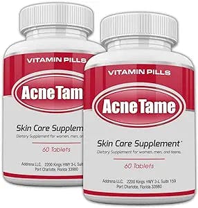 Acne Tame 2 Pack- Clear Skin Supplements Pill- Tablets for Oily Skin Treatment, Spots, Blemishes, & Sebum Control for Women, Men, & Teens