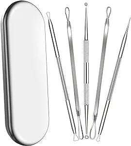 Blackhead Remover Tool,lalasis 5 Pcs Pimple Popper Tool Kit，Blackhead Extractor Tool for Face Comedone Zit Acne Whitehead Blemish Popping Stainless Steel Extraction Tools Set