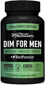 DIM 300mg For Men | Estrogen Blocker & Aromatase Inhibitor | Men's Hormone Balance & Fitness Booster Supplement | Diindolylmethane Plus CDG & Sulforaphane for Mens Health | Gluten-Free | 60 Capsules