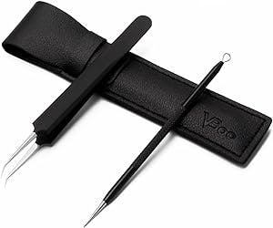 Blackhead Remover Tools, 2PCS Pimple Popper Tool Kit, VBoo Extraction Tools for Nose Facial Pore, Comedone Zit Popper Tool, Blemish Whitehead Extractor Tool, for Women Men’s (Black)