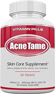 Acne Tame- Acne Pills Supplement- Clear Skin Vitamins Pill for Oily Skin Treatment, Hormonal Blemishes, Anti Spots & Cystic Acnes Supplements for Women, Men, Teens & Adults- 60 Oral Tablets