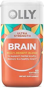 OLLY Ultra Strength Brain Softgels, Nootropic, Supports Healthy Brain Function, Memory, Focus and Concentration, Omega-3s, Vitamins B6 and B12, 30 Day Supply - 60 Count