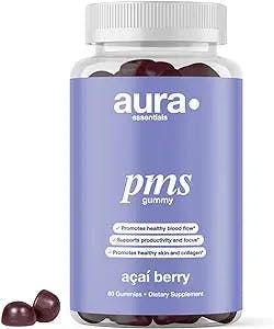 Aura · Essentials PMS Relief Gummy for Women | Supplement for Hormone Balance | for Cramps, Bloating, Mood Swings, and Hormonal Acne | with Maritime Pine Bark, Chasteberry, & Dandelion Root