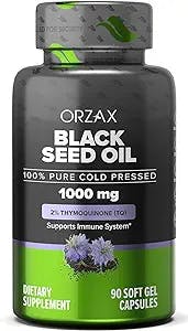 ORZAX Black Seed Oil Capsules, 90 Days Supply, 2% Thymoquinone, Non-GMO, Gluten Free, Cold Pressed Black Cumin Pills, Nigella Sativa