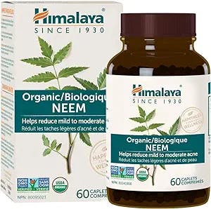 Himalaya Organic Neem for Mild Acne & Healthy Skin, 60 Caplets, USDA Certified Organic, Non-GMO, Gluten Free Supplement, 600 mg, 2 Month Supply
