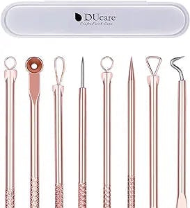 DUcare Blackhead Remover Comedone Extractor Acne Removal Kit for Blemish, 4Pcs Professional Pimple Popper Tool Kit, Stainless Steel (Gold)