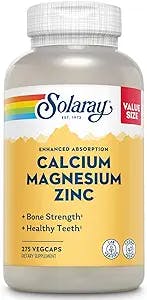 Solaray Calcium Magnesium Zinc Supplement, with Cal & Mag Citrate, Strong Bones & Teeth Support, Easy to Swallow Capsules, Vegan, 68 Servings, 275 VegCaps