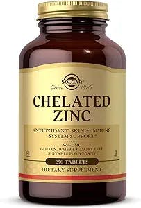Solgar Chelated Zinc, 250 Tablets - Zinc for Healthy Skin - Supports Cell Growth & DNA Formation - Exerts Antioxidant Activity - Supports A Healthy Immune System - Non GMO, Vegan - 250 Servings