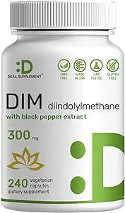 DIM Supplement 300mg, 240 Veggie Caps, 4 Months Supply, Diindolylmethane DIM Plus Black Pepper Extract, Estrogen Balance, Supports Acne & PCOS Relief