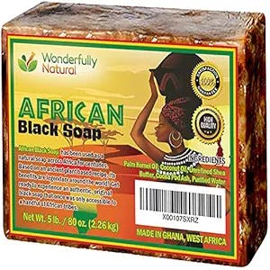 Organic African Black Soap - 5 Pound Best for Acne, Eczema, Dry Skin, Psoriasis, Scars, Dermatitis, White Heads Pimples, Anti-fungal Face & Body Wash, Raw Handcrafted Beauty Scrub Bar …