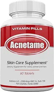 Acnetame Acne Pills- Vitamin Supplements for Acne Treatment- Natural Clear Skin from Hormonal Cystic Pimples- Oily Skin Vitamins Pill for Women, Teen, Men, & Adults 60 Tablets