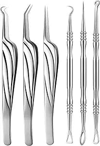FVION Blackhead and Acne Extractor Kit, Professional Pimple Popper Tool Kit, Acne Tweezers and Blackhead Remover Tools for Face, 6 PCS Surgical Extractor Pimple Popping Tools