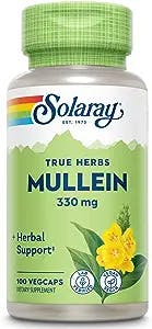 SOLARAY Mullein Leaf, Herbal Support for Healthy Respiratory and Bronchial Function and Soothing Support, Vegan, 60-Day Money-Back Guarantee, 100 Servings, 100 VegCaps