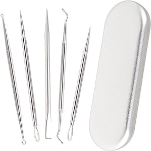 5PCS Blackhead Remover Tool Kit, Professional Pimple Popper Tool Kit, Stainless Steel Comedone Zit Acne Extractor Tool for Nose Facial, Whitehead Blemish Extraction Tool Kit