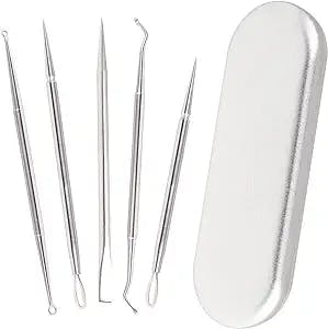 Blackhead Remove Pimple Popper Tool Kit 5 Pcs/Set, Professional Pimple Comedone Extractor Popper Tool Stainless Steel for Nose Face, Blemish Whitehead Extraction Popping