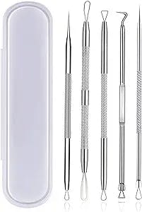 Pimple Popper Tool Kit,Blackhead Remover Tool 5 Pcs Blackhead Extractor Tool for Face Comedone Zit Acne Whitehead Blemish, Stainless Steel Extraction Tools Set