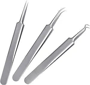 XGIZMOO Precision Blackhead Tweezers for Women Girls Professional Acne Remover Comedone Extractor Clips,3 in 1 Stainless Steel Skin Zit Blemish Whitehead Popping Removing Tools Set with Case(GM4203P)