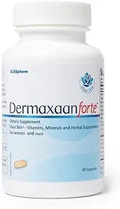 Dermaxaan Forte Skin Capsules for Clear, Beautiful & Healthy Complexion I Dietary Supplements with Vitamins & Minerals for Hydrated & Glowing Skin |Supports Hormonal Activities | 60 Capsules