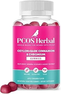 PCOS Herbal Gummies Cinnamon Complex (Ceylon, Bark) with Chromium Helps Reduce Hormonal Resistance, and Control Cravings, Sugar-Free, Gluten-Free, Vegan - Apple Cinnamon Flavor, 60 Count