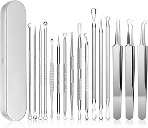 Blackhead Remover, Pimple Popper Tool kit, Blemish ,Whitehead, Acne and Zit Removal, Pimple Extractor Tools with Metal Case