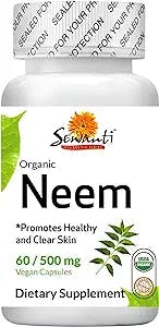 Sewanti Organic Neem Healthy Skin 60 Vegan High Potency Extract Capsules 500mg, Acne, Clear Skin
