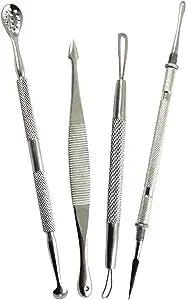 Blackhead Remover Pimple Popper Tools (4 PC Set) Krisp Beauty Acne Comedone Zit Extractor Remover Kit for Nose Facial Pore, Face Blemish Whitehead Popping Extraction, Stainless Steel